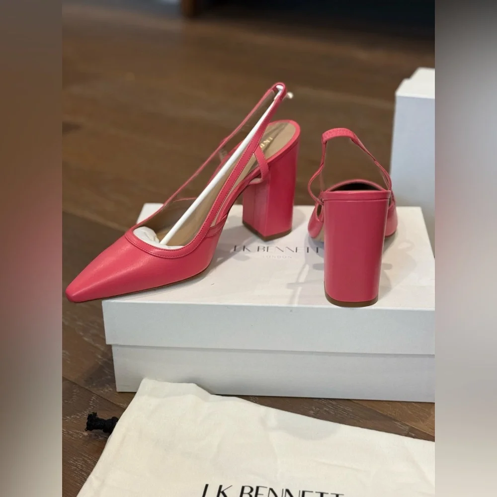 LK Bennett Etta Leather Pink Slingback Pointed Block Heel Pumps 4” Heel 40 - Picture 2 of 13